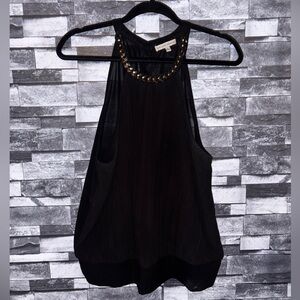 Elegant Black Sleeveless Blouse with Chain Accent